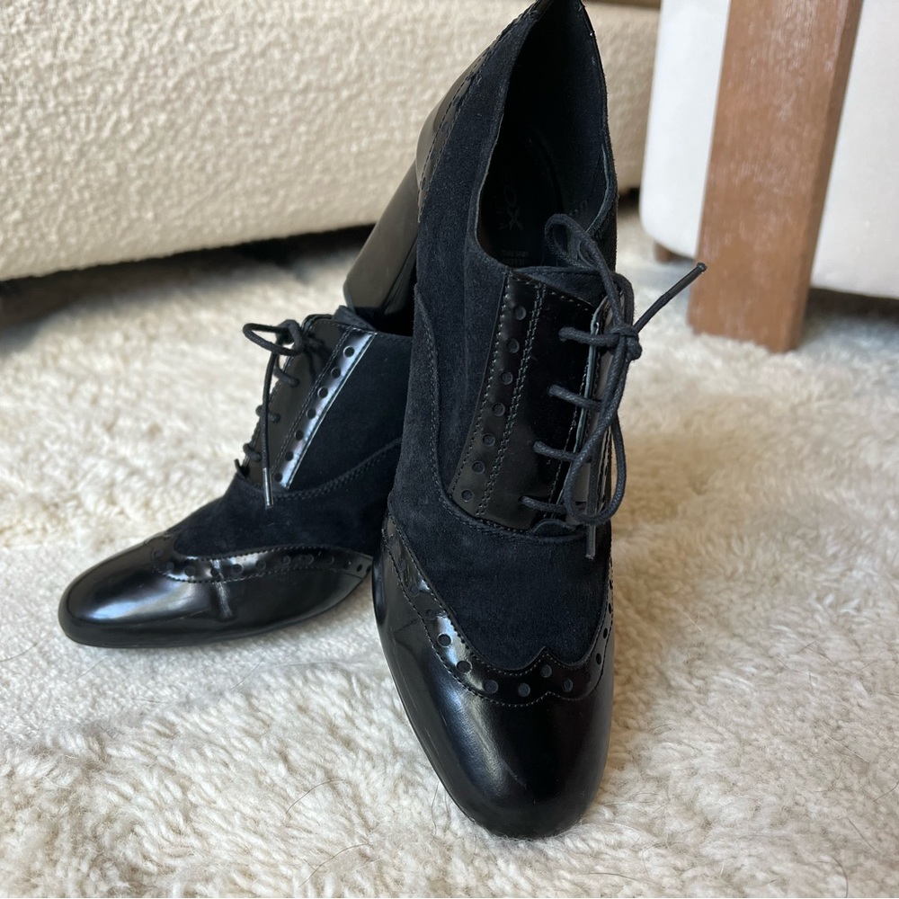 GEOX Italian genuine leather Oxford Heels - Black - Picture 2 of 10